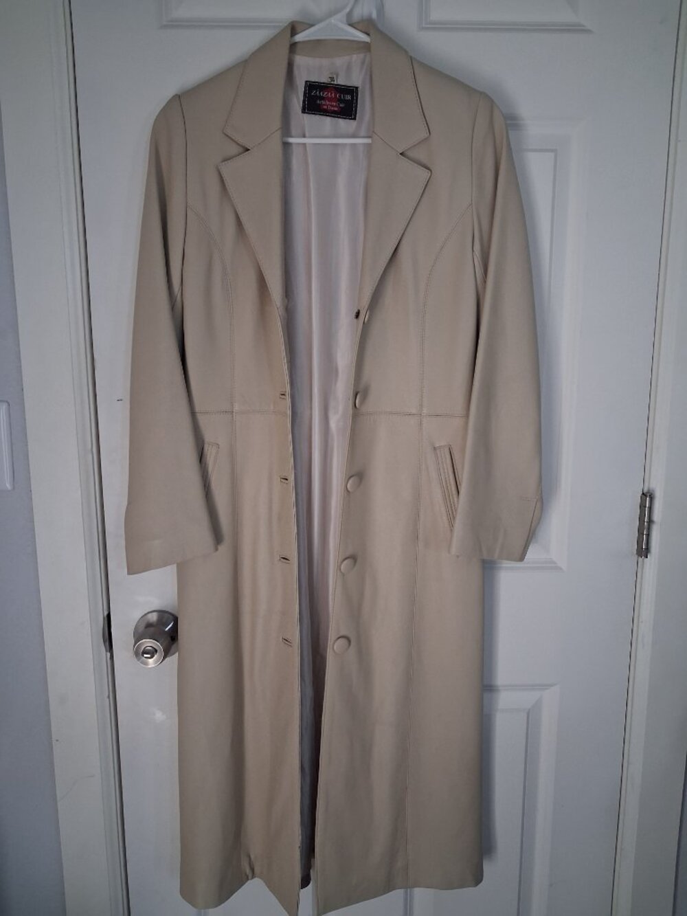 Vintage Moroccan Genuine Lambskin Leather Blazer Trench Coat Tan Size Small - Picture 6 of 13